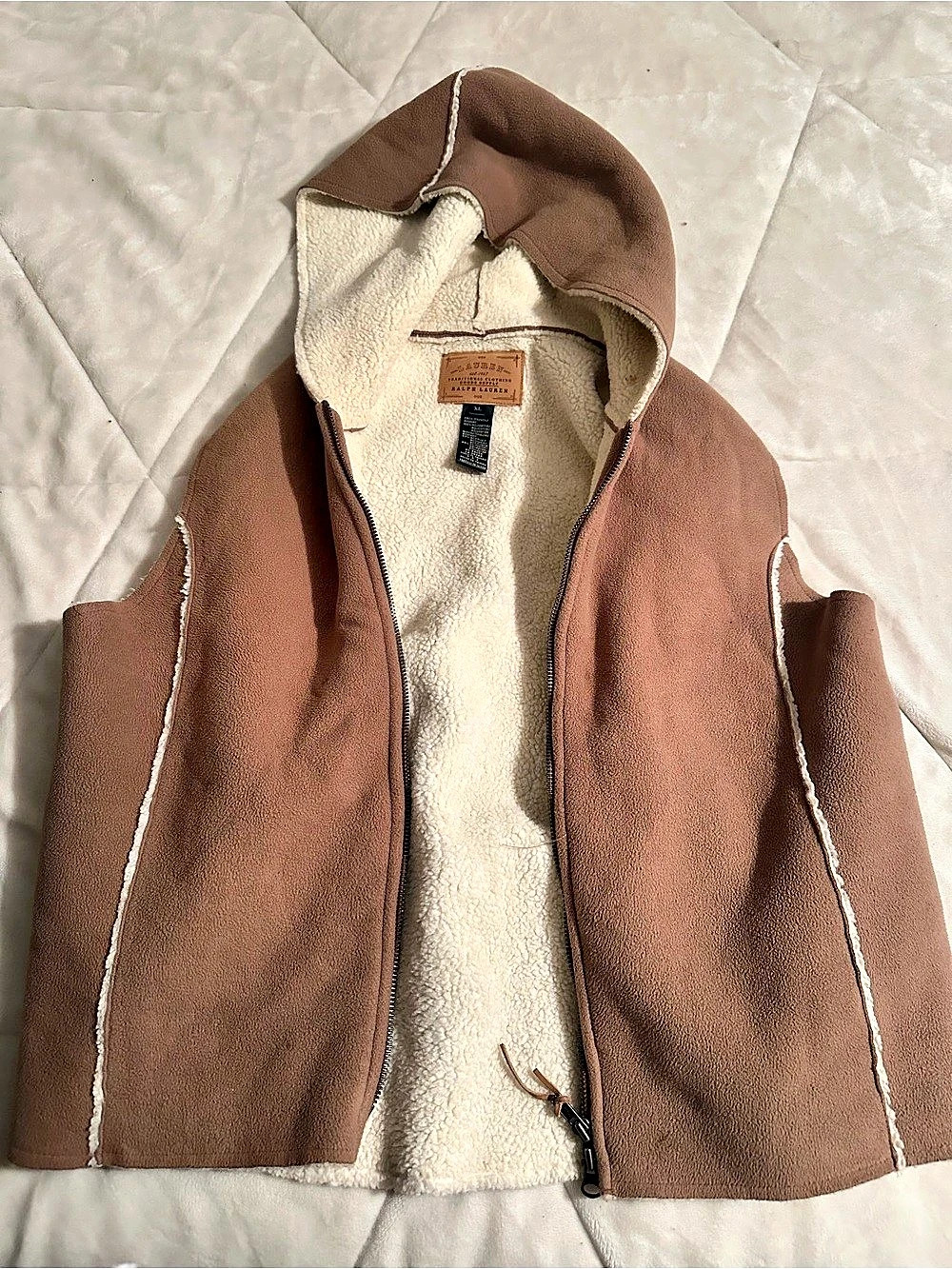 Ralph Lauren Sherpa-Lined Hooded Vest Brown XL Like New